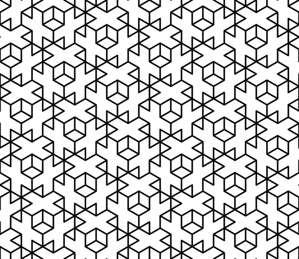 Motif géométrique sacré sans couture vectoriel moderne 3d, fond géométrique abstrait noir et blanc, impression oreiller, texture rétro monochrome, design de mode hipster — Image vectorielle