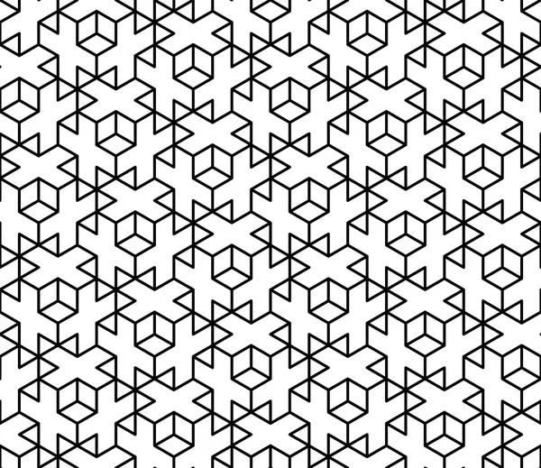 Vector moderno patrón de geometría sagrada inconsútil 3d, fondo geométrico abstracto en blanco y negro, impresión de almohada, textura retro monocromática, diseño de moda hipster — Vector de stock