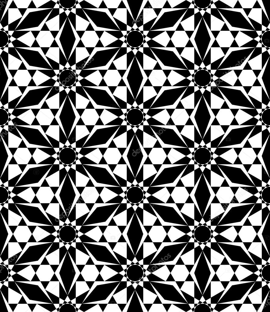 Vector Modern Seamless Sacred Geometry Pattern Trippy, Black and