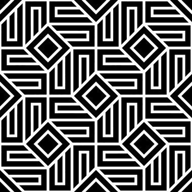 Vektör modern sorunsuz geometri model, siyah ve beyaz soyut geometrik arka plan, yastık yazıcı, tek renkli retro doku, hippi moda tasarımı