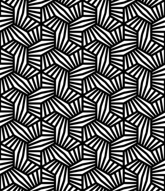 Vektör modern sorunsuz geometri desen altıgen çizgileri, siyah ve beyaz soyut geometrik arka plan, yastık yazıcı, tek renkli retro doku, hippi moda tasarımı