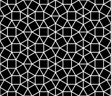 Vektör modern sorunsuz kutsal geometri desen Mozaik, siyah ve beyaz soyut geometrik arka plan, yastık yazıcı, tek renkli retro doku, hippi moda tasarımı