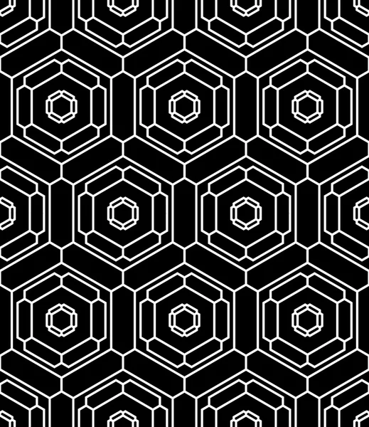 Vector moderne naadloze meetkunde patroon hex, zwart-witprinter abstracte geometrische achtergrond, kussen print, monochroom retro textuur, hipster modevormgeving — Stockvector