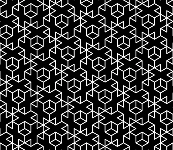 Vektör modern sorunsuz kutsal geometri desen 3d, siyah ve beyaz soyut geometrik arka plan, yastık yazıcı, tek renkli retro doku, hippi moda tasarımı