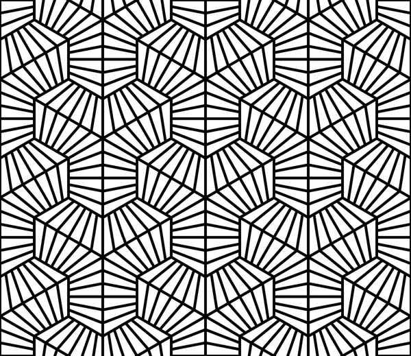 Motif géométrique vectoriel moderne sans couture lignes hexagonales, fond géométrique abstrait noir et blanc, impression oreiller, texture rétro monochrome, design de mode hipster — Image vectorielle