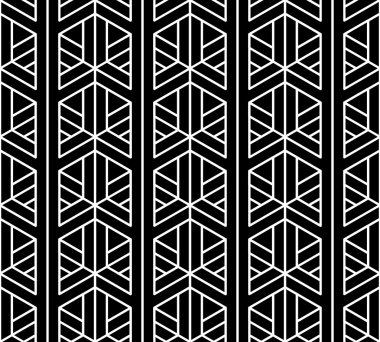 Vektör modern sorunsuz kutsal geometri desen 3d, siyah ve beyaz soyut geometrik arka plan, yastık yazıcı, tek renkli retro doku, hippi moda tasarımı