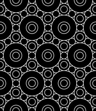Vektör modern sorunsuz geometri desen daireler, siyah ve beyaz soyut geometrik arka plan, yastık yazıcı, tek renkli retro doku, hippi moda tasarımı