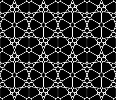 Vektör modern sorunsuz kutsal geometri model, siyah ve beyaz soyut geometrik arka plan, yastık yazıcı, tek renkli retro doku, hippi moda tasarımı