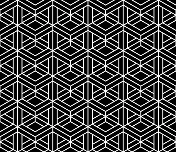 Padrão de geometria sagrada sem costura vetorial moderno 3d, preto e branco fundo geométrico abstrato, impressão de travesseiro, textura retro monocromática, design de moda hipster —  Vetores de Stock