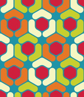 Vektör modern kesintisiz renkli geometri altıgen desen, renk soyut geometrik arka plan, çok renkli baskı, retro doku, hippi moda tasarım yastık