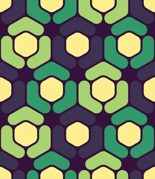 Motif hexagonal moderne vectoriel sans couture géométrie colorée, fond géométrique abstrait de couleur, oreiller imprimé multicolore, texture rétro, design de mode hipster — Image vectorielle