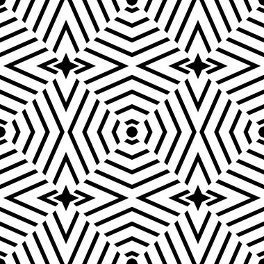 Vektör modern sorunsuz geometri desen trippy, siyah ve beyaz soyut geometrik arka plan, yastık yazıcı, tek renkli retro doku, hippi moda tasarımı
