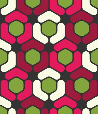 Vektör modern kesintisiz renkli geometri altıgen desen, renk soyut geometrik arka plan, çok renkli baskı, retro doku, hippi moda tasarım yastık
