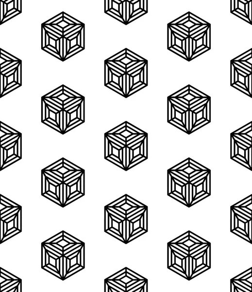 Cubos de padrão de geometria sem costura moderna vetorial, fundo geométrico abstrato preto e branco, impressão de travesseiro, textura retro monocromática, design de moda hipster — Vetor de Stock