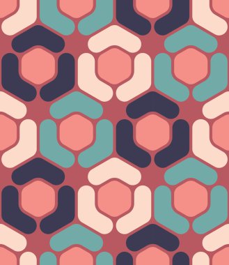 Vektör modern kesintisiz renkli geometri altıgen desen, renk soyut geometrik arka plan, çok renkli baskı, retro doku, hippi moda tasarım yastık