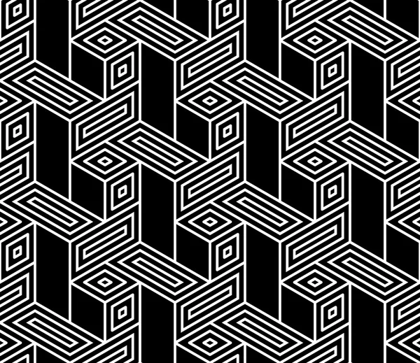 Padrão de geometria sem costura moderna vetorial trippy, fundo geométrico abstrato preto e branco, impressão de travesseiro, textura retro monocromática, design de moda hipster —  Vetores de Stock