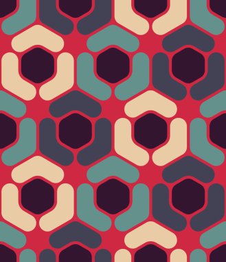 Vektör modern kesintisiz renkli geometri altıgen desen, renk soyut geometrik arka plan, çok renkli baskı, retro doku, hippi moda tasarım yastık