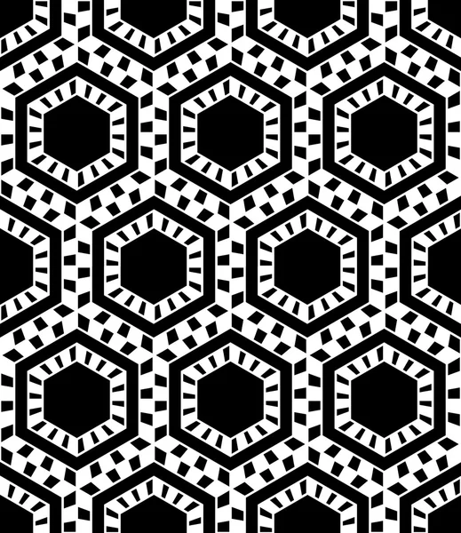 Motif géométrique moderne vectoriel sans couture hexadécimal, fond géométrique abstrait noir et blanc, imprimé oreiller, texture rétro monochrome, design de mode hipster — Image vectorielle