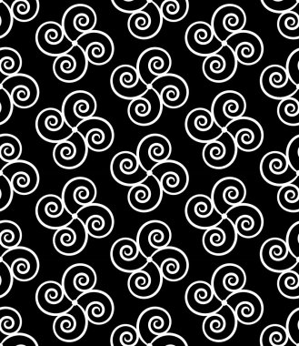 Vektör modern sorunsuz geometri desen spiraller, siyah ve beyaz soyut geometrik arka plan, yastık yazıcı, tek renkli retro doku, hippi moda tasarımı