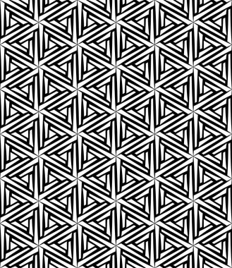 Vektör modern sorunsuz geometri desen altıgen, siyah ve beyaz soyut geometrik arka plan, yastık yazıcı, tek renkli retro doku, hippi moda tasarımı