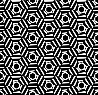 Vektör modern sorunsuz geometri desen altıgen trippy, siyah ve beyaz soyut geometrik arka plan, yastık yazıcı, tek renkli retro doku, hippi moda tasarımı