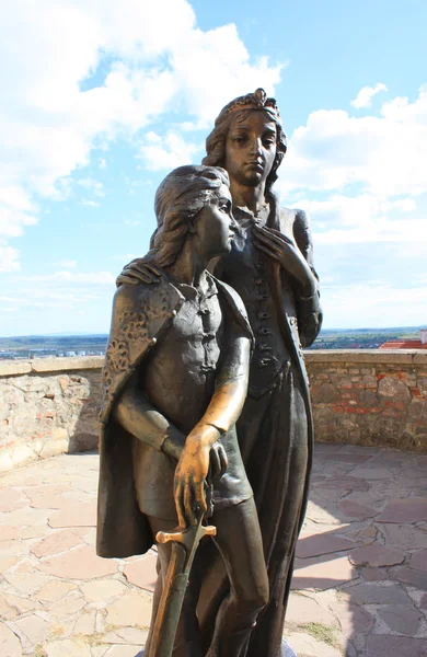 The monument for Ilona Zrinyi and Ferenc II Rakoczy in the castle Palanok in Mukachevo, Ukraine — Stock Photo, Image