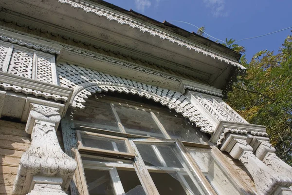 Fragmento Antiga Abandonada Bela Casa Madeira Pushcha Vodytsya Região Kiev — Fotografia de Stock