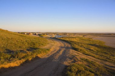 Kherson Oblastı, Ukrayna 'daki Lemurian Pembe Gölü yolu.