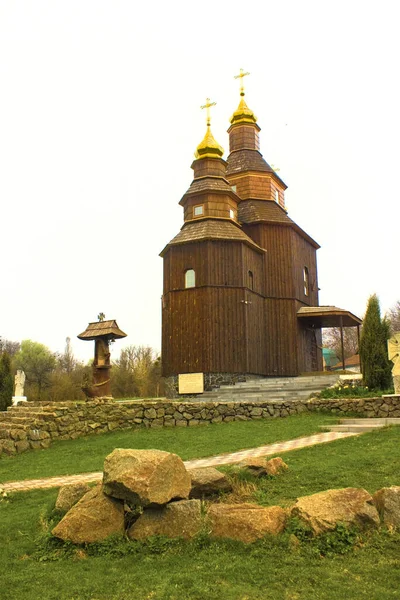 Деревянная Церковь Праведного Петра Первозванного Холодном Яру Украина — стоковое фото