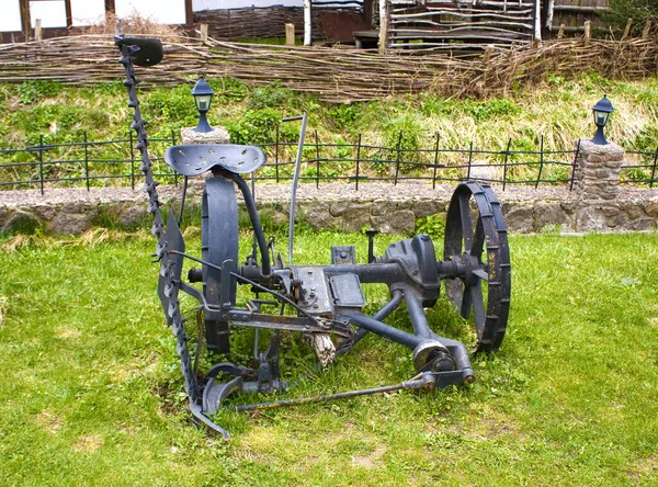 Agricultural Old Plow Front Green Grass Stock Photo