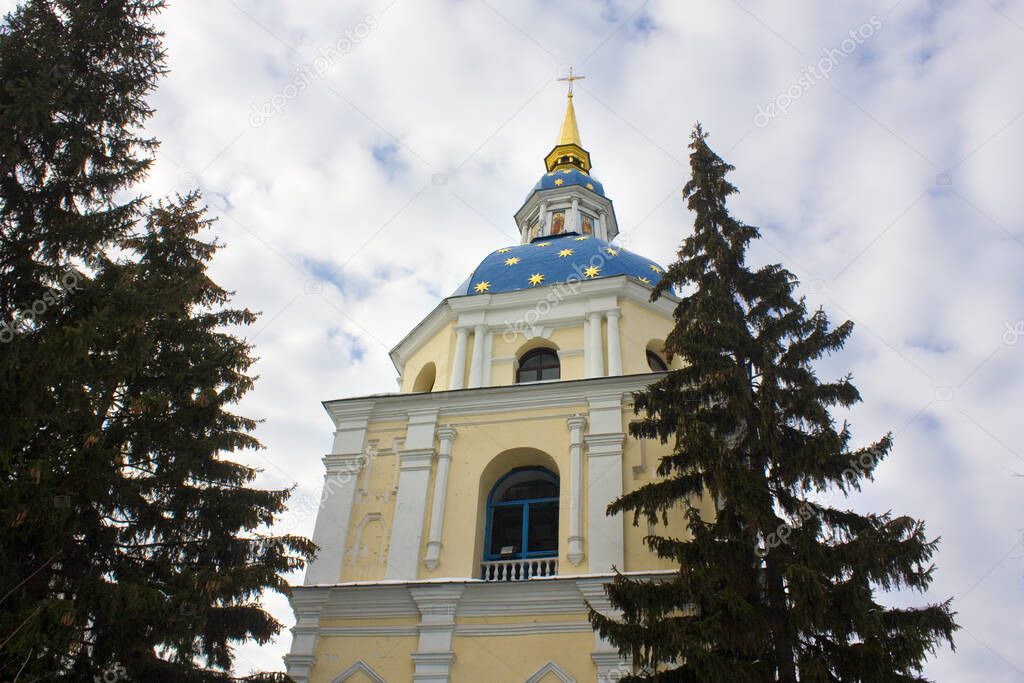 Bell tower of Vydubitsky Monastery in Kyiv, Ukraine