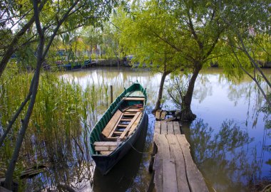 Vylkove, Ukrayna 'daki Tuna Nehri' nde tekne.