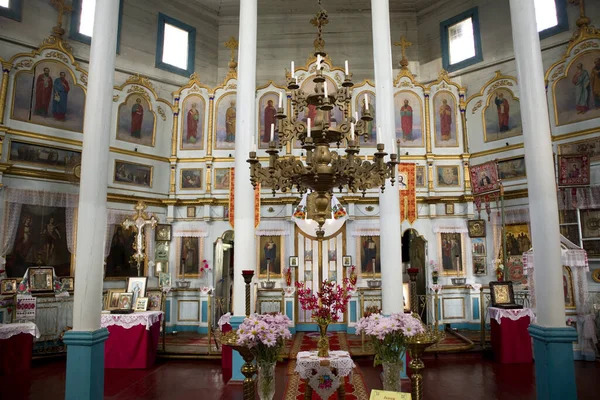 Interiér Dřevěného Kostela Kosma Damiana Obci Kolentsy Kyjevská Oblast Ukrajina — Stock fotografie