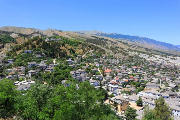Panorama Della Città Dalla Fortezza Della Cittadella Gjirokastra Albania — Foto Stock