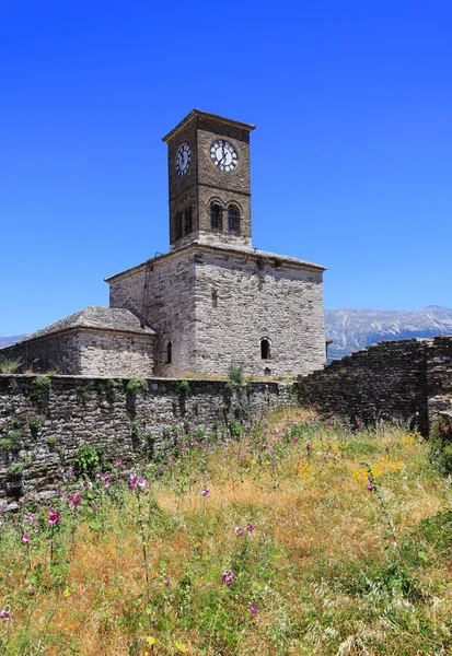 Πύργος Ρολογιού Στο Φρούριο Της Ακρόπολης Στο Αργυρόκαστρο Της Αλβανίας — Φωτογραφία Αρχείου
