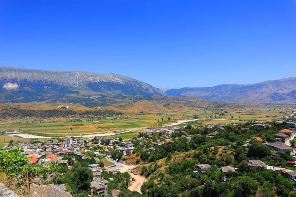 Panorama Della Città Dalla Fortezza Della Cittadella Gjirokastra Albania — Foto Stock