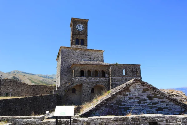 Torre Relógio Fortaleza Cidadela Gjirokastra Albânia — Fotografia de Stock