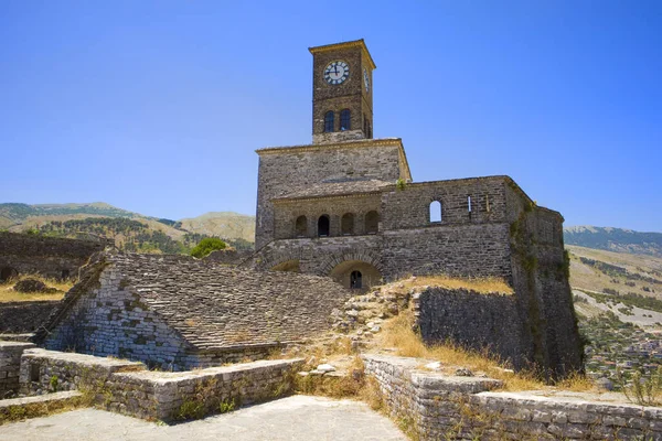 Torre Del Reloj Fortaleza Ciudadela Gjirokastra Albania — Foto de Stock
