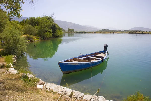 Paysage Avec Bateau Dans Parc National Butrint Buthrotum Albanie — Photo