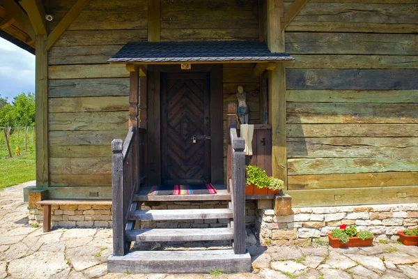 Frammento Della Chiesa Legno Nel Museo Del Villaggio Chisinau Moldavia — Foto Stock