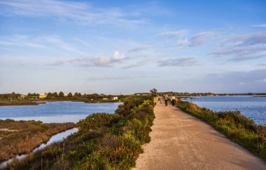 Faro, Algarve, Portekiz 'deki Ria Formosa Doğal Parkı' ndaki Ludo Yolu.