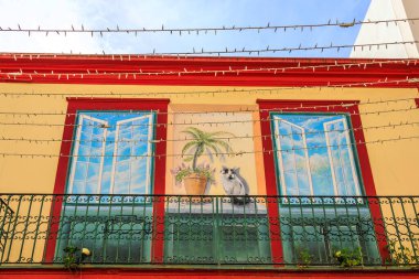 Funchal, Madeira, Portekiz 'de Zona Velha do Funchal (Santa Maria Caddesi) resmi ile mimari