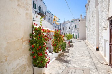 Beyaz şehir merkezinin klasik caddesi. Ostuni, İtalya.
