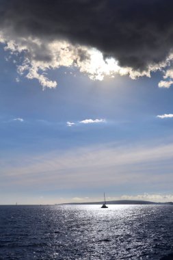 Palma, Mallorca, İspanya 'da yatı olan deniz manzarası.