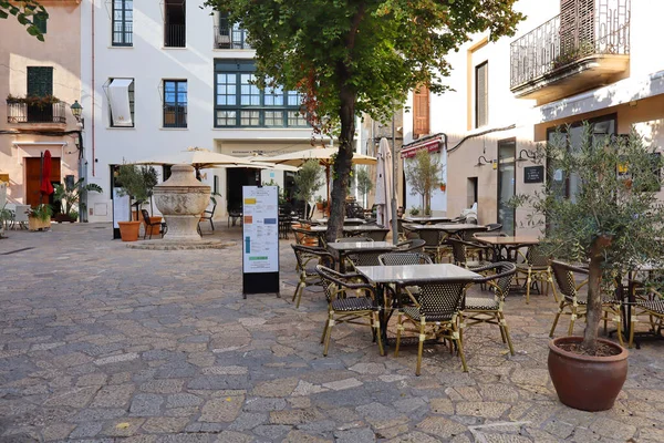 İspanya, Balearic Adaları, Pollensa 'da şehir merkezindeki View sokak kafesi