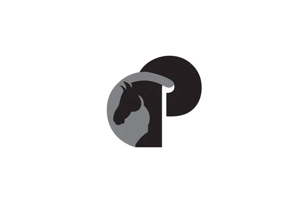 Sylwetka Głowy Konia List Pfor Działalności Sportowej Lub Logo Firmy — Wektor stockowy