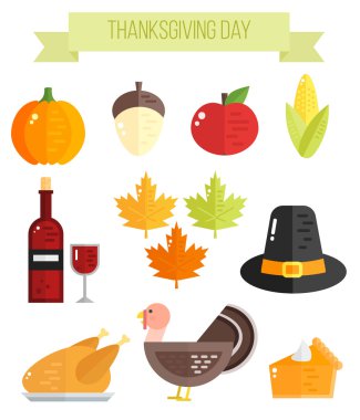 Renkli düz şükran öğeleri seti