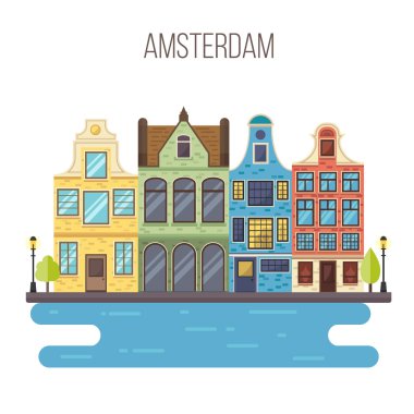 Amsterdam cityscape vektör illüstrasyon.