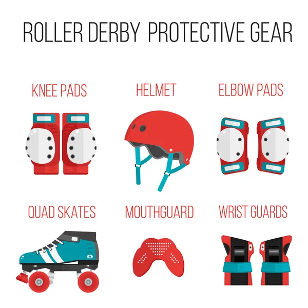Vektor uppsättning av Flat Roller Derby skyddsutrustning — Stock vektor