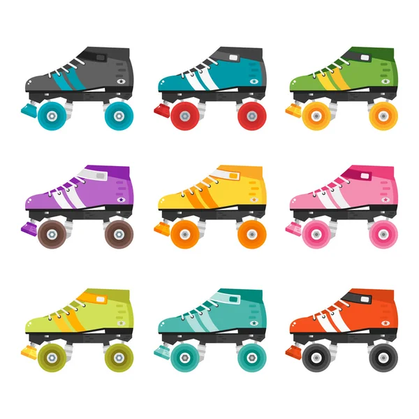 Conjunto vectorial de patines de cuatro ruedas planos . — Vector de stock